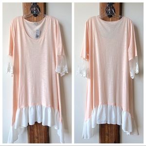 NWT Tassels N Lace Peach Bell Sleeve Dress- 1X
